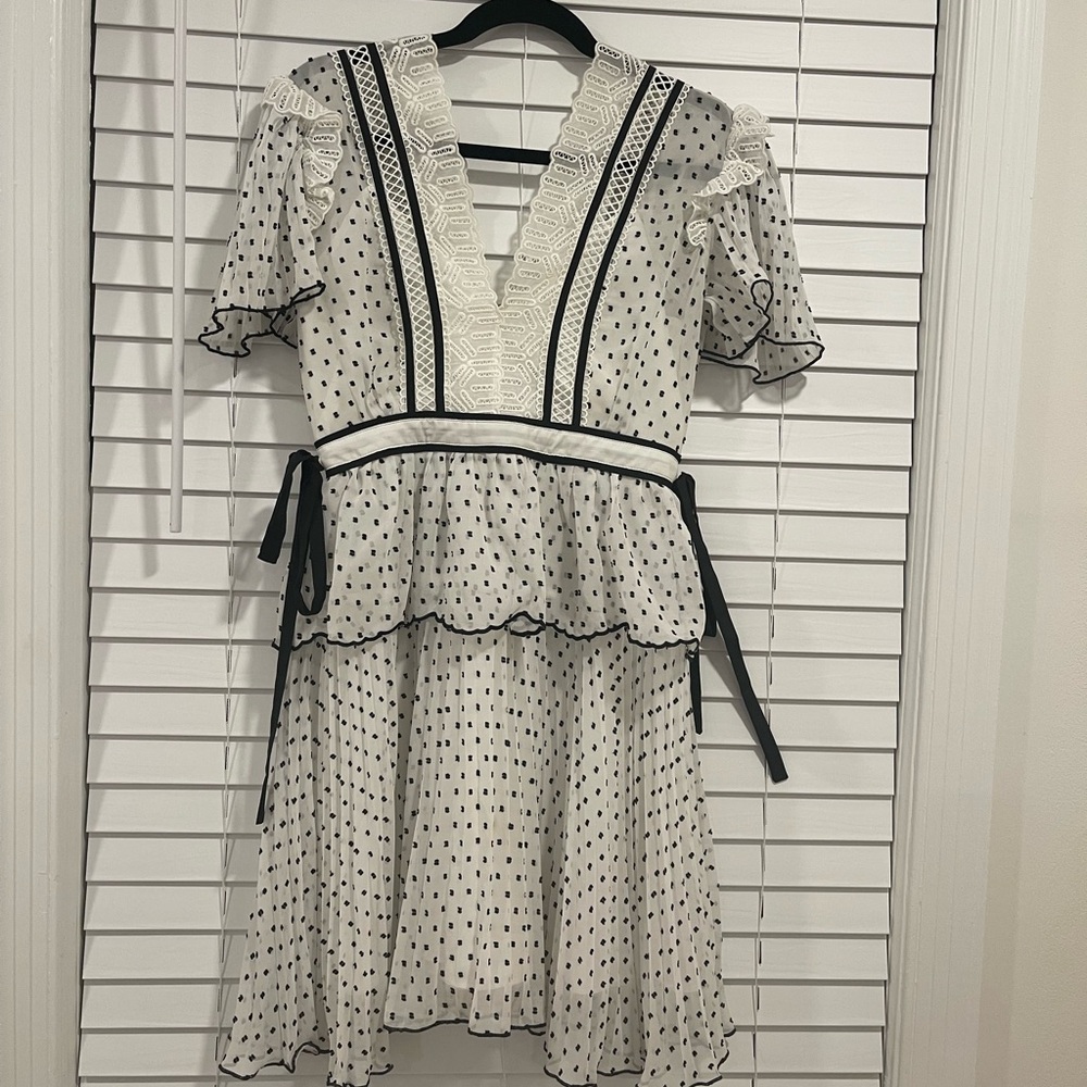 SELF-PORTRAIT Polka Dot Print Mini Dress, size 6/M